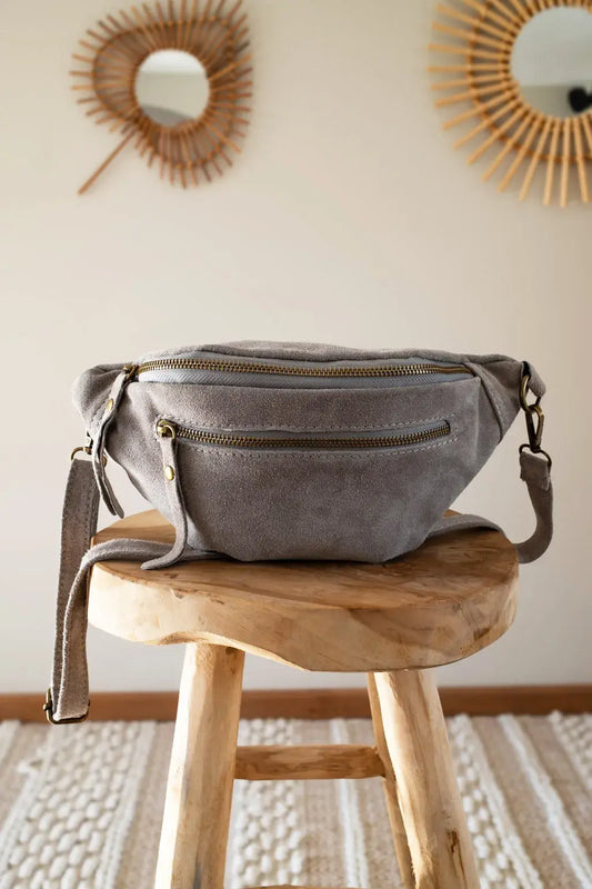 Sac banane en cuir velours - Hunter gris