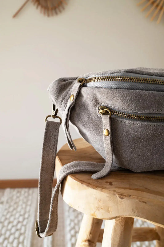 Sac banane en cuir velours - Hunter gris