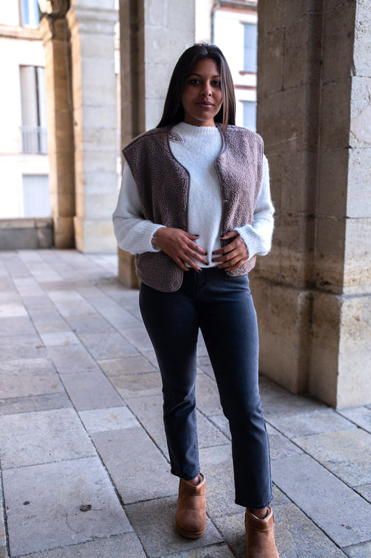 Gilet moumoute Elise taupe