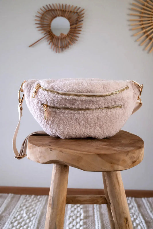 Sac banane Ophélie en moumoute beige