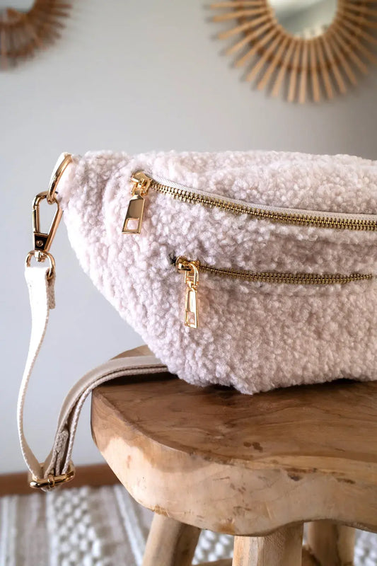 Sac banane Ophélie en moumoute beige