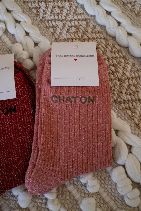 Chaussettes Chaton vieux rose