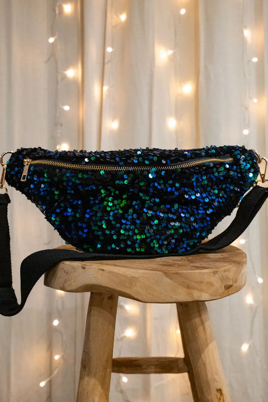 Sac banane à sequins Sina bleu vert