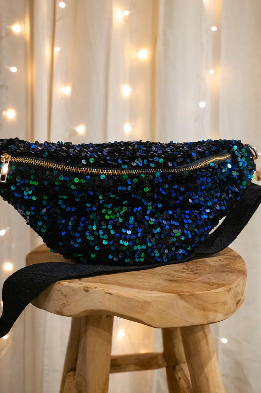 Sac banane à sequins Sina bleu vert