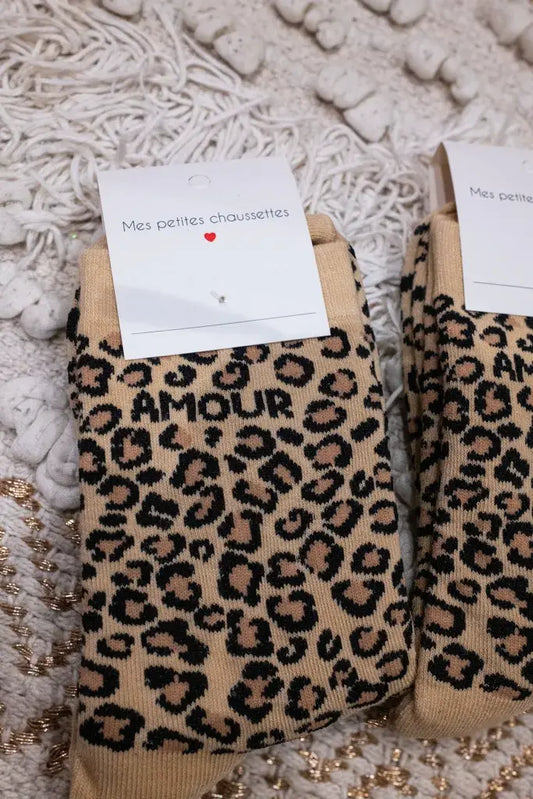 Chaussettes Amour léopard beige