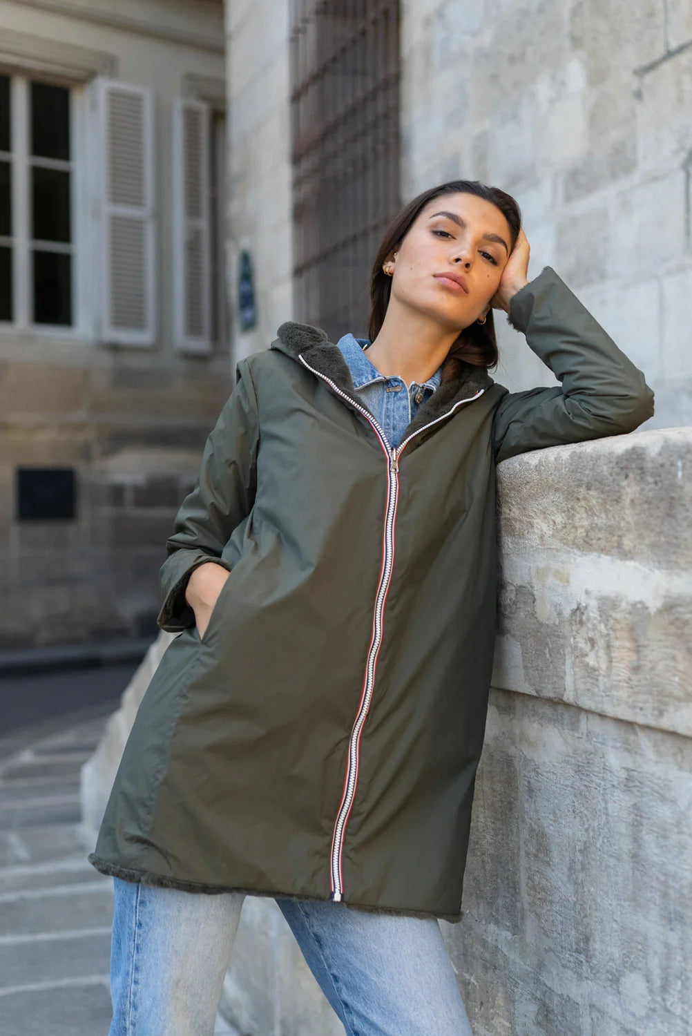 Parka fourrée réversible Laura Jo - Gwen kaki