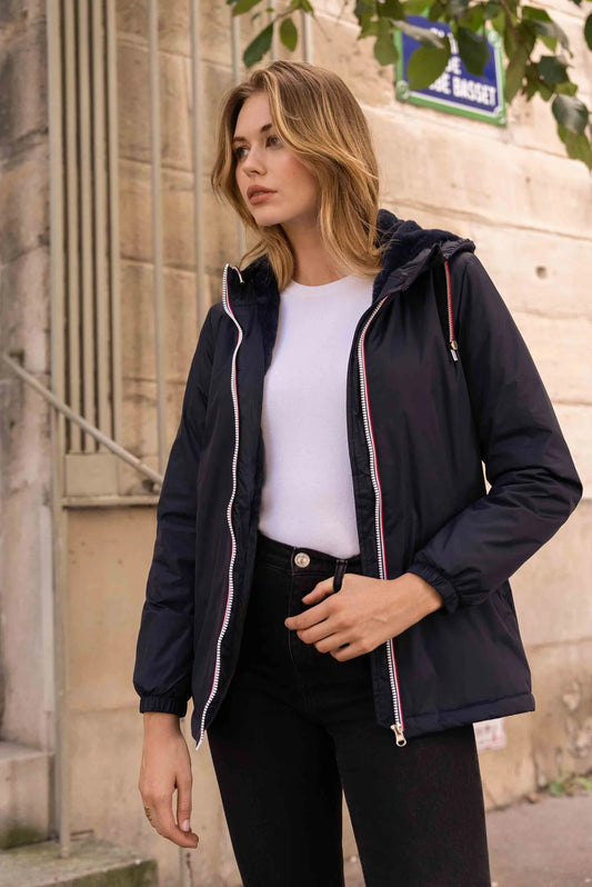 Parka fourrée imperméable Laura Jo - Harper marine mi-longue