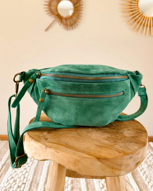 Sac banane en cuir velours - Hunter vert foncé