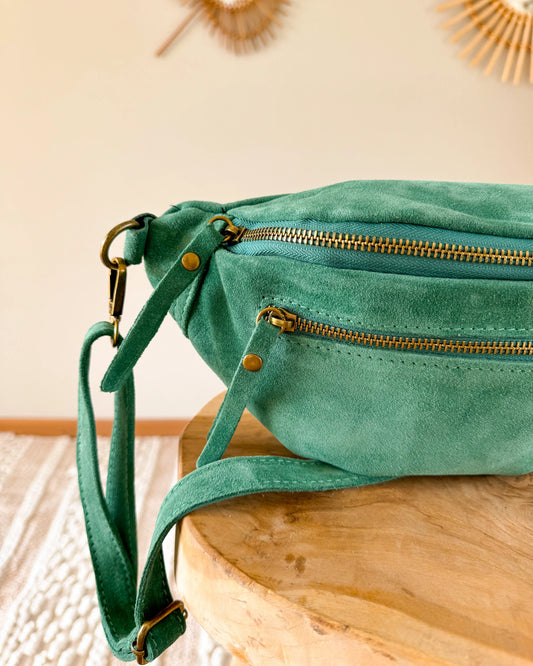 Sac banane en cuir velours - Hunter vert foncé