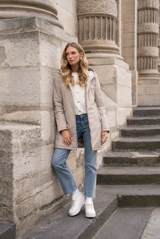 Doudoune réversible brillante Laura Jo - Ava beige long