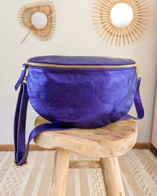 Sac banane XL en cuir irisé - Jacob violet foncé