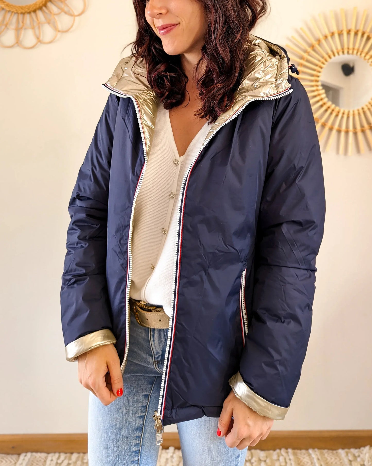 Doudoune réversible imperméable Laura Jo marine/dorée - Amélia courte