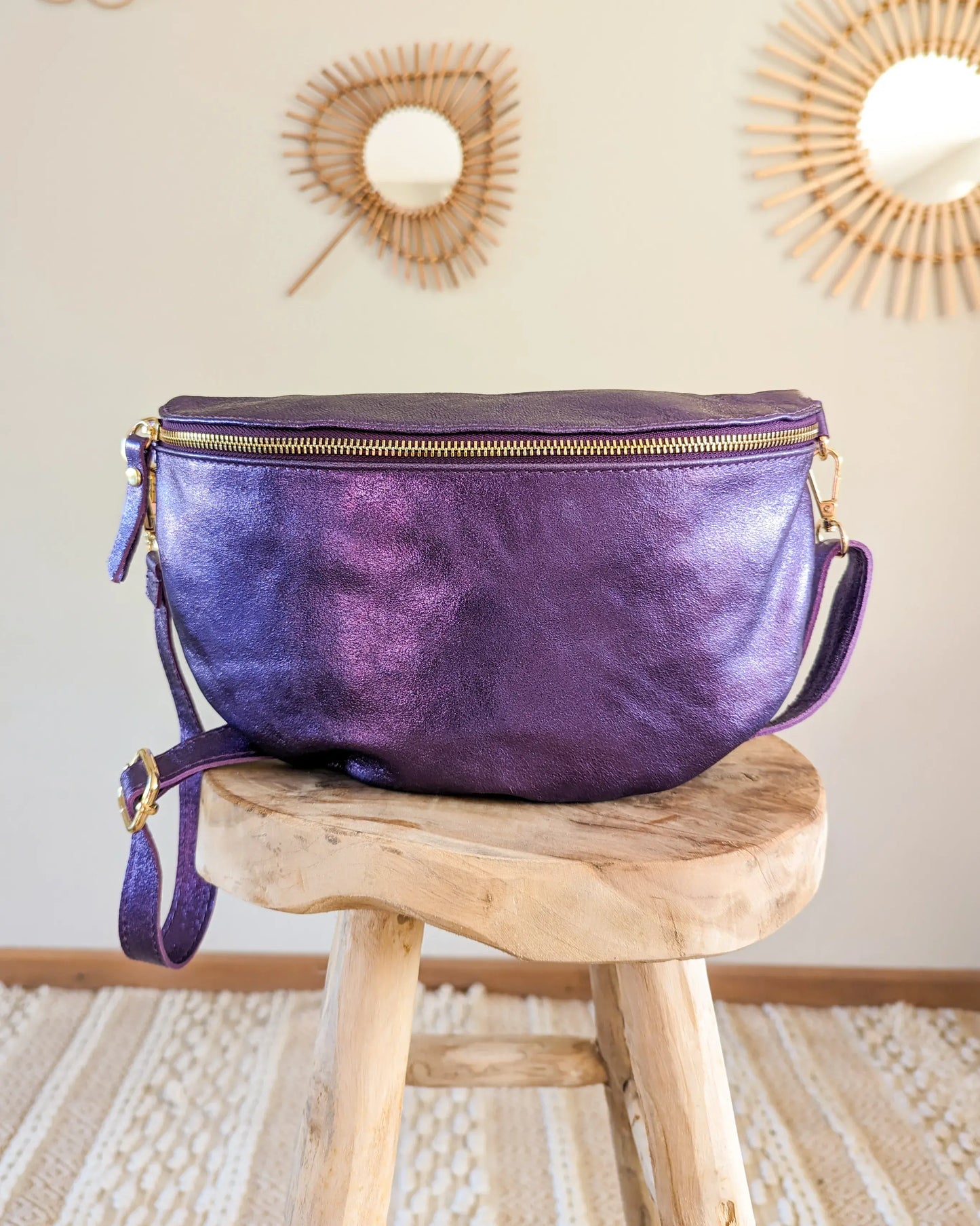 Sac banane XL en cuir irisé - Jacob violet