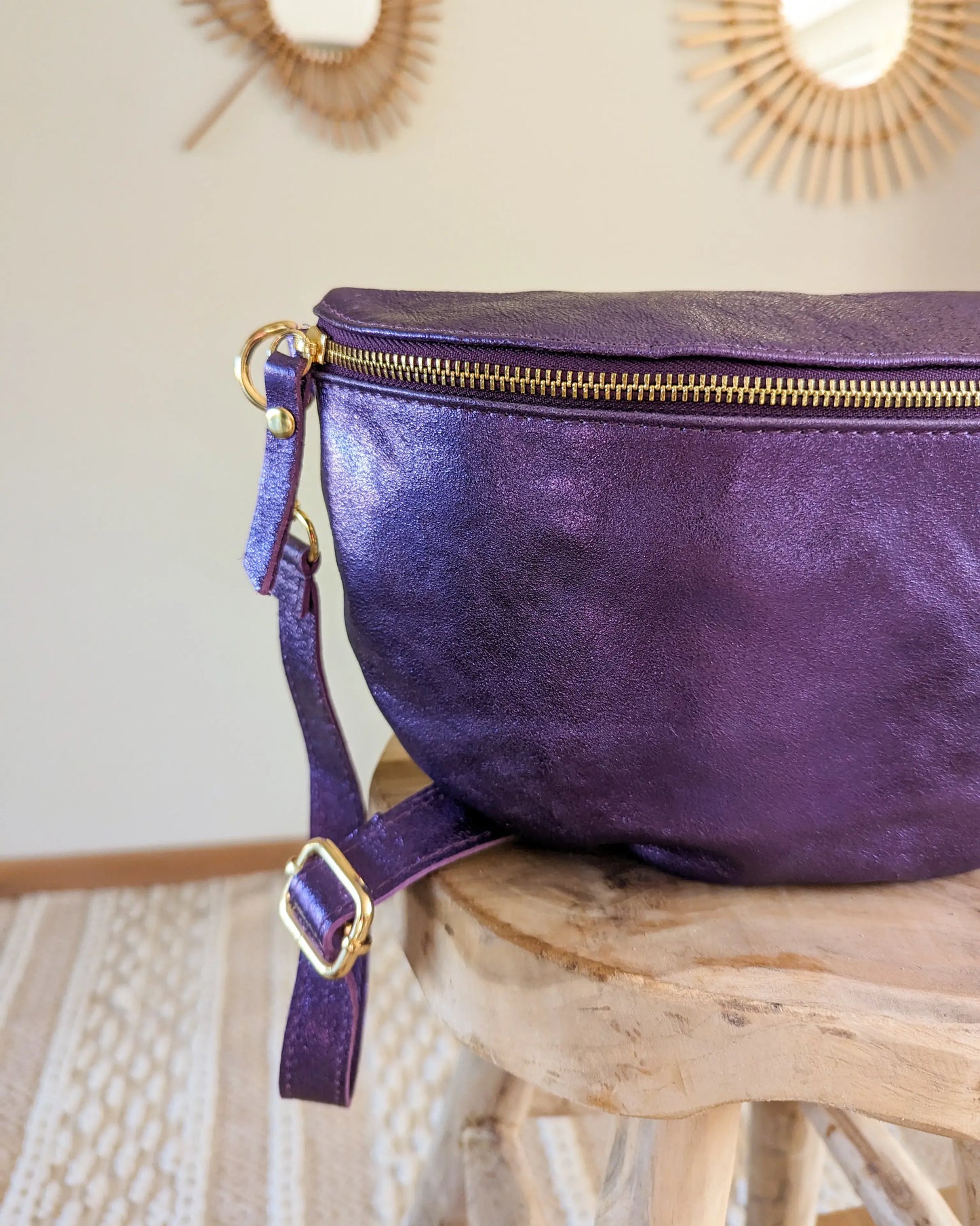 Sac banane XL en cuir irisé - Jacob violet