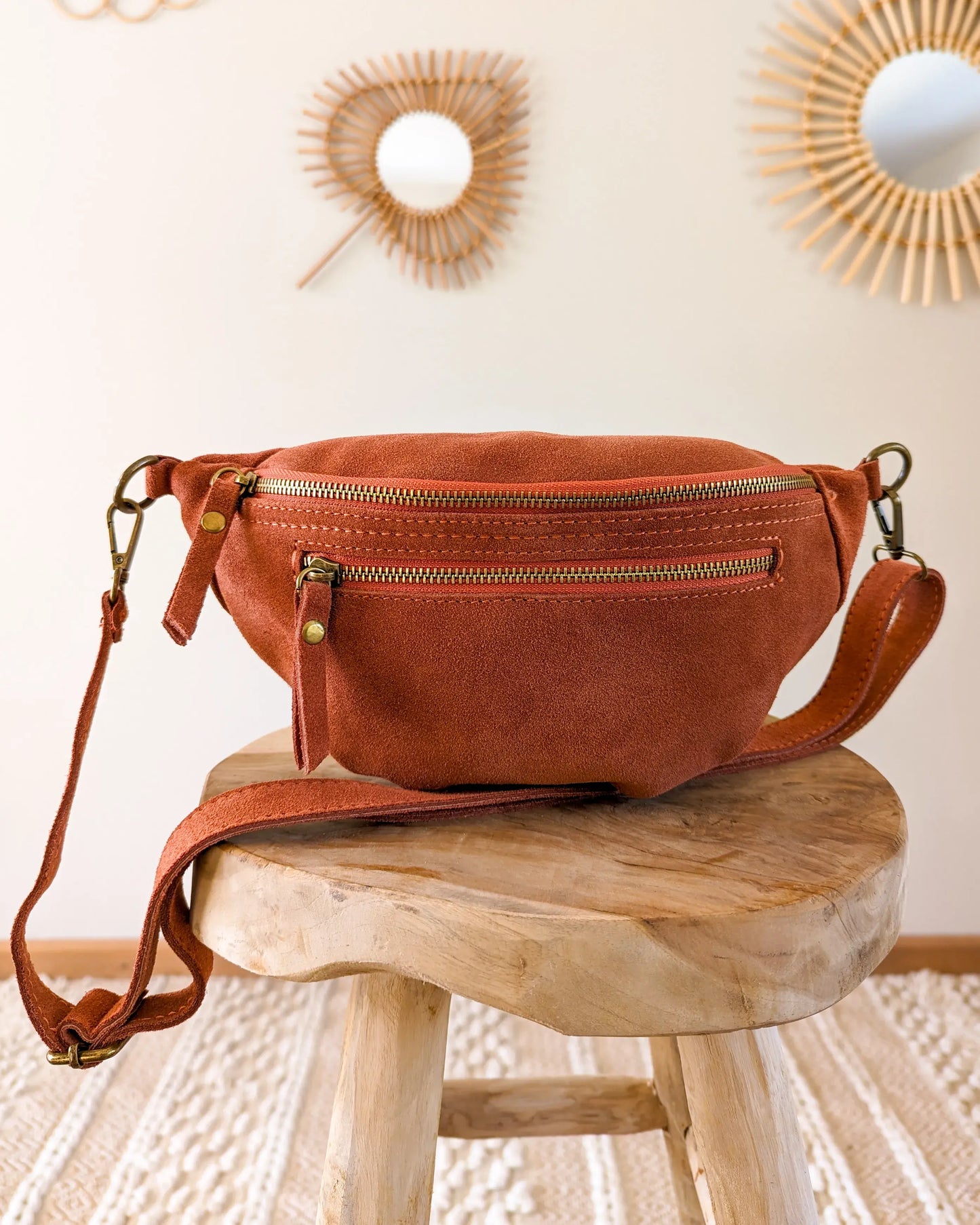 Sac banane en cuir velours - Hunter camel – Garochic