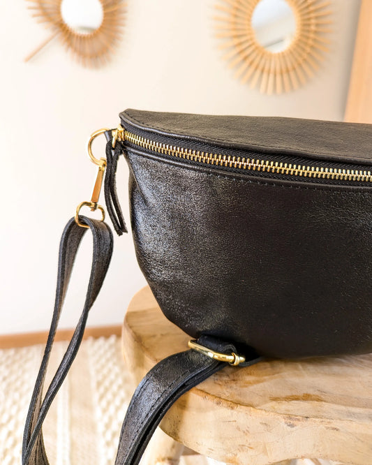 Sac banane XL en cuir - Jacob noir