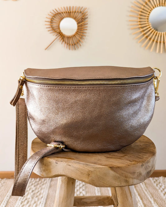 Sac banane XL en cuir irisé - Jacob bronze