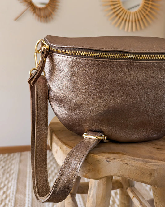 Sac banane XL en cuir irisé - Jacob bronze