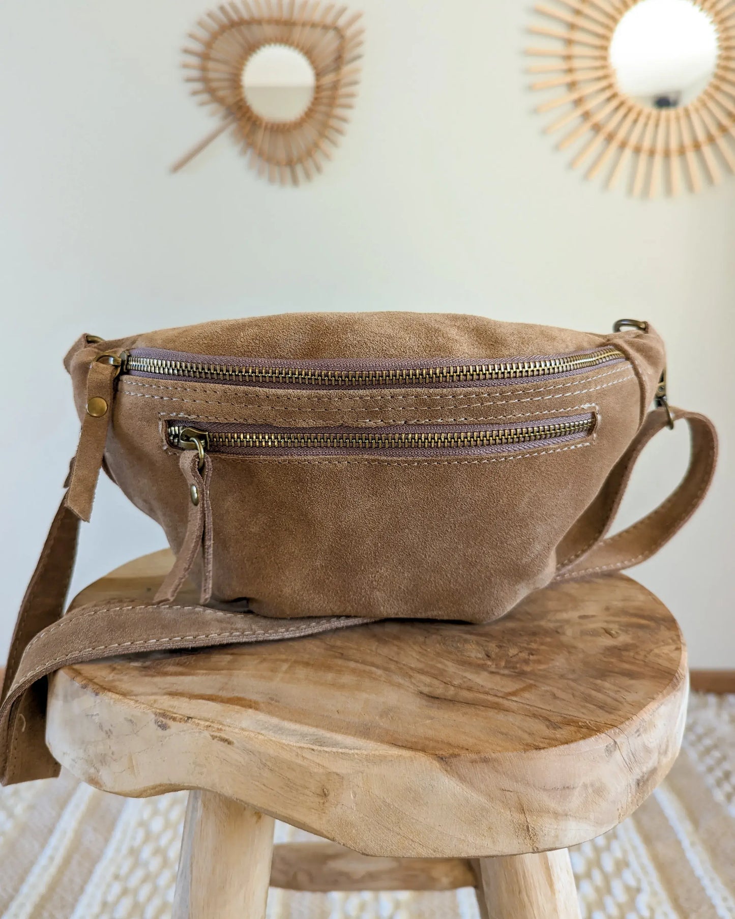 Sac banane en cuir velours - Hunter taupe