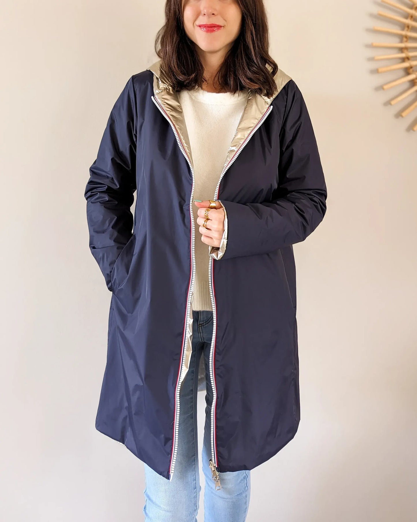 Imperméable rembourré mi-saison Laura Jo - Mandy long marine/doré