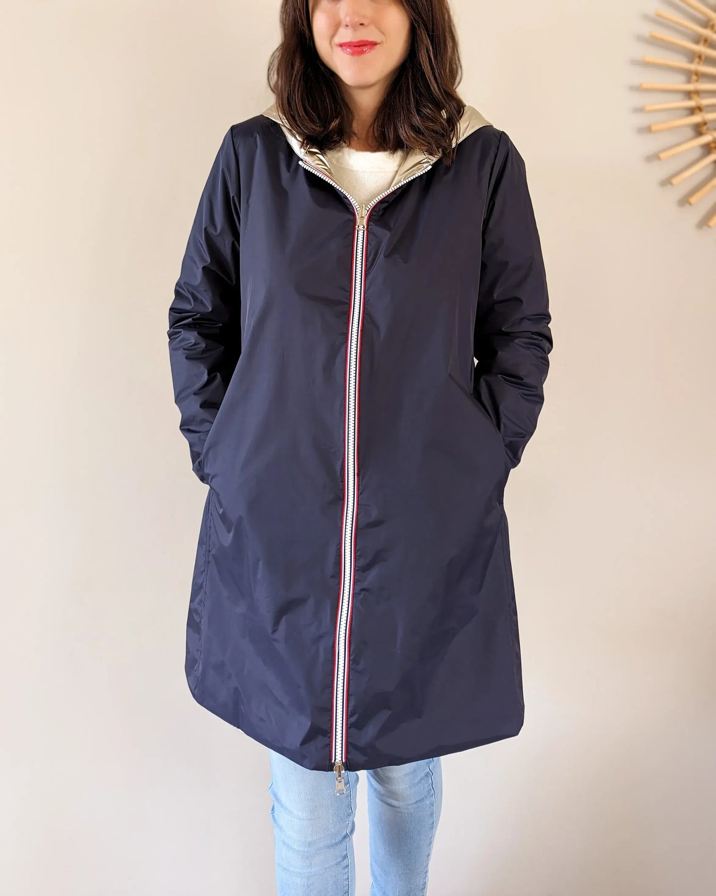 Imperméable rembourré mi-saison Laura Jo - Mandy long marine/doré