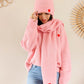 Ensemble pull, bonnet, écharpe coeur - rose