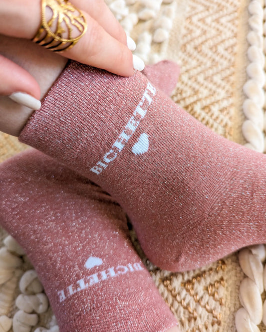 Chaussettes pailletées - Bichette vieux rose