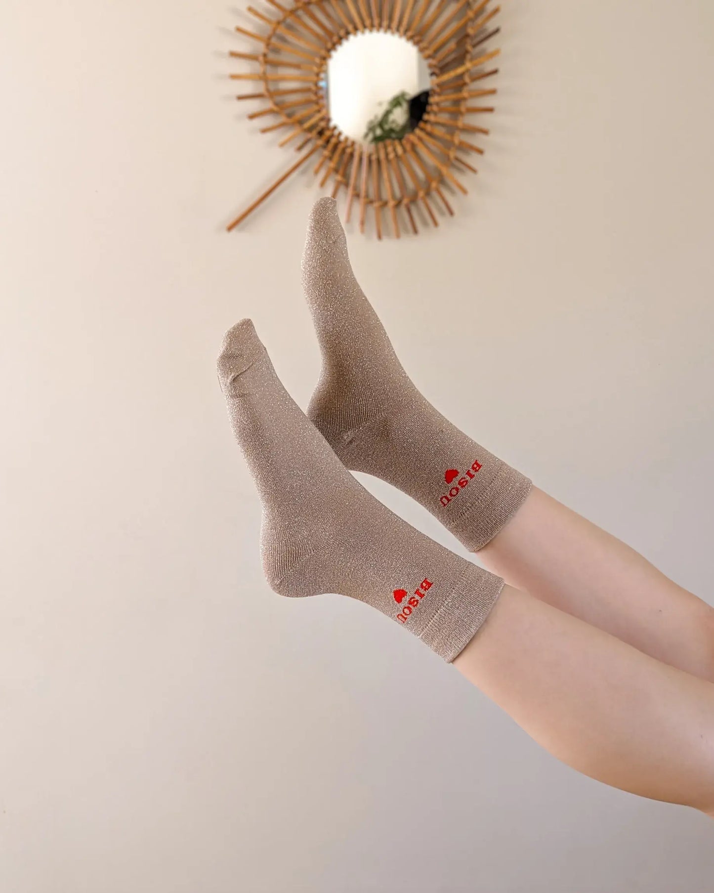 Chaussettes pailletées - Bisou beige foncé