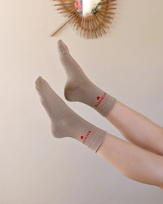 Chaussettes pailletées - Bichette beige foncé