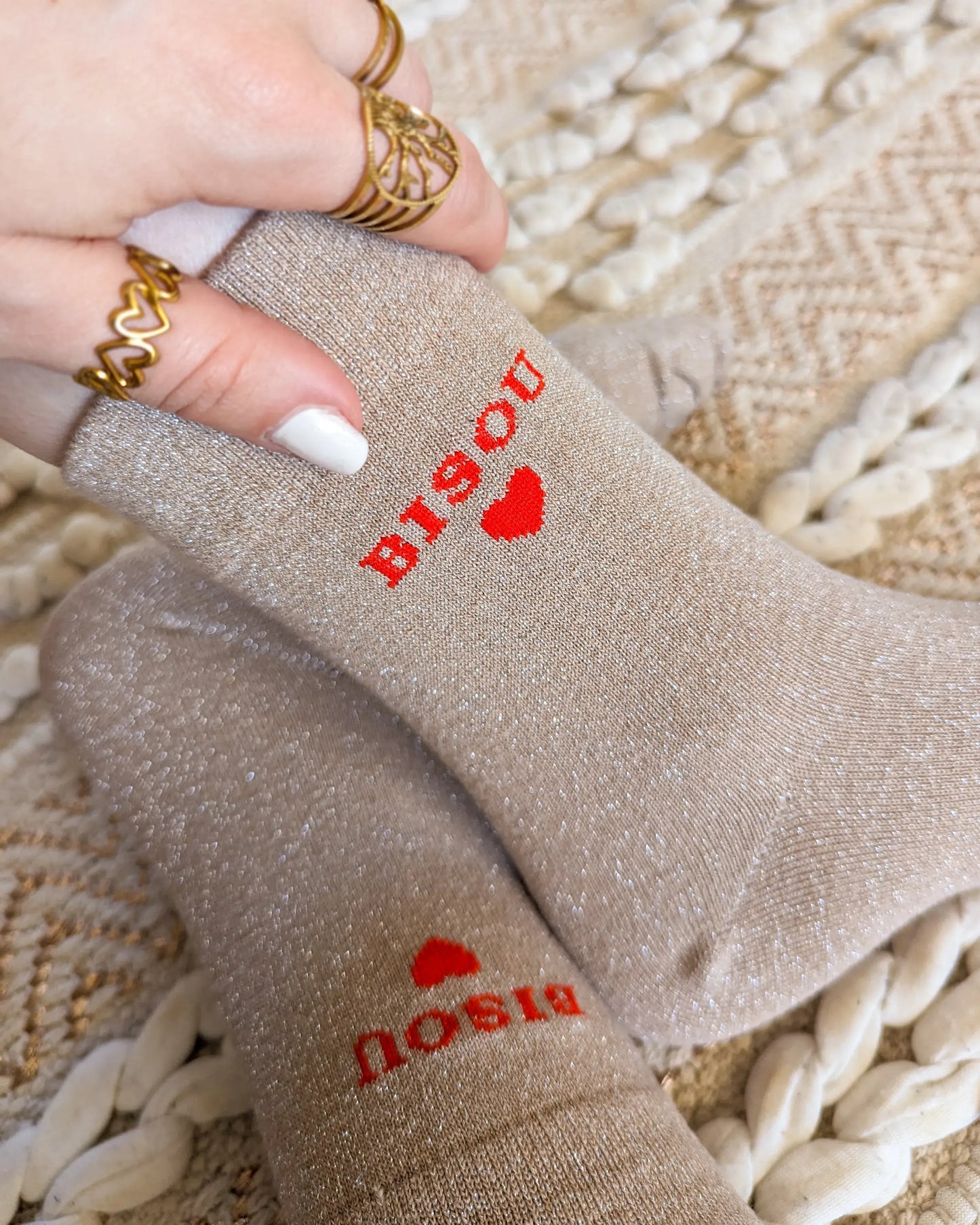 Chaussettes pailletées - Bisou beige foncé