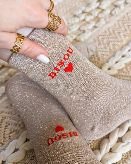 Chaussettes pailletées - Bisou beige foncé