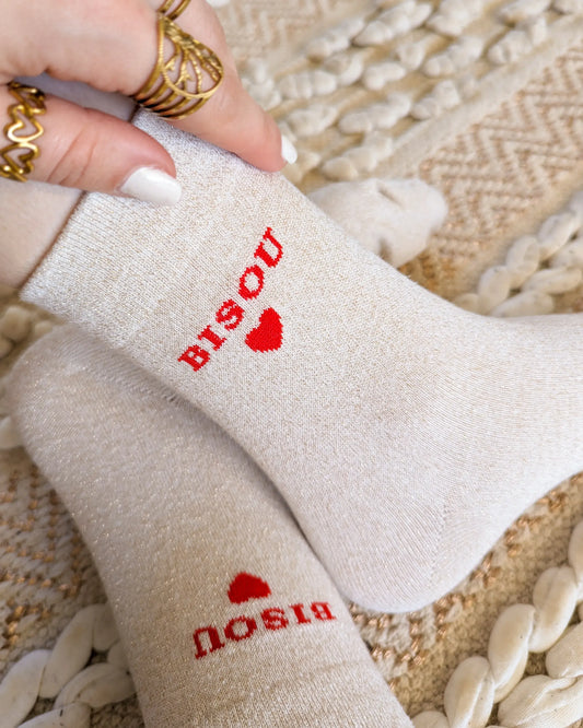 Chaussettes pailletées - Bisou beige