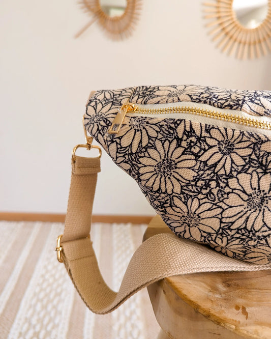 Sac banane fleuri  - Abel beige