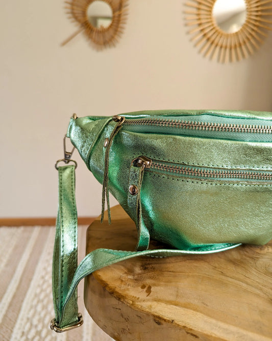 Sac banane en cuir - Chuck vert d'eau