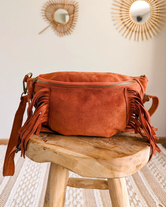 Sac banane en cuir velours - Frangella terracotta