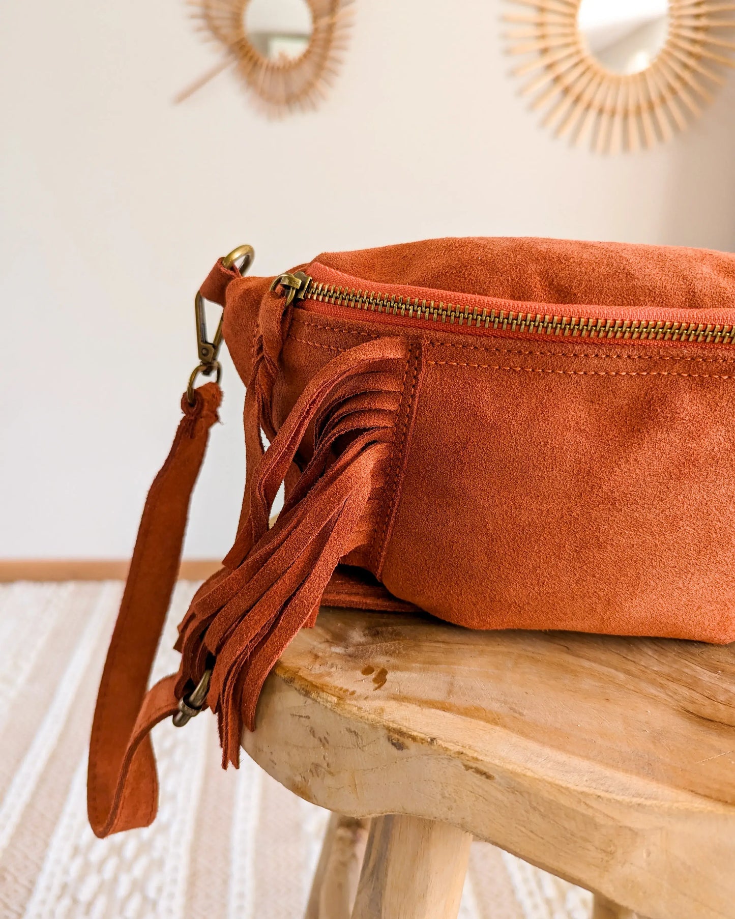 Sac banane en cuir velours - Frangella terracotta