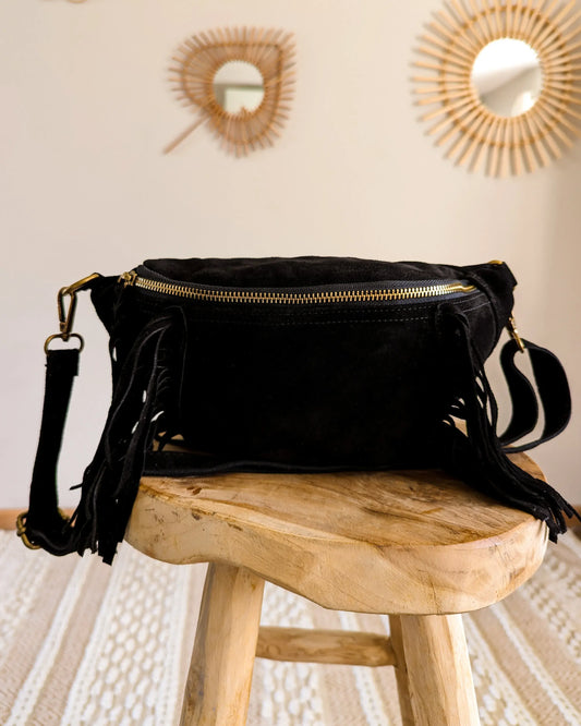 Sac banane en cuir velours - Frangella noir