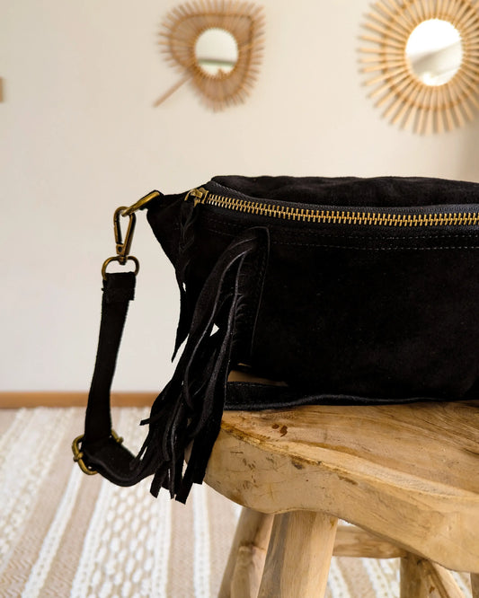 Sac banane en cuir velours - Frangella noir