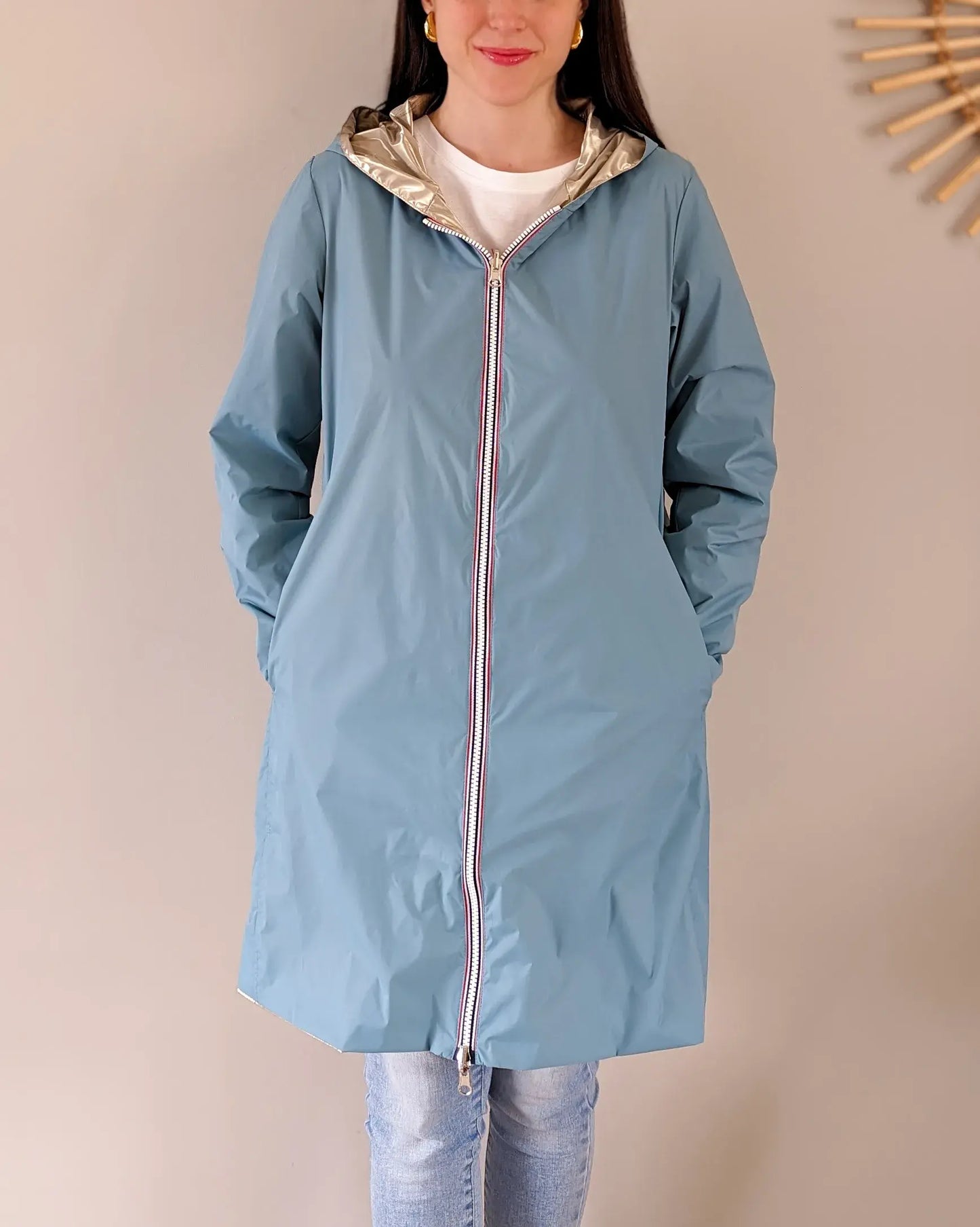 Imperméable réversible Laura Jo bleu ciel/dorée - Elena longue