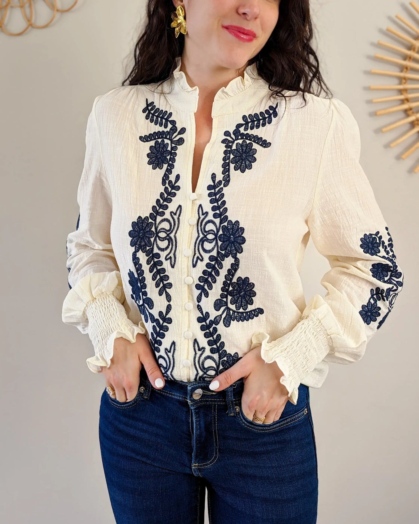 Blouse à broderies - Valérie bleu