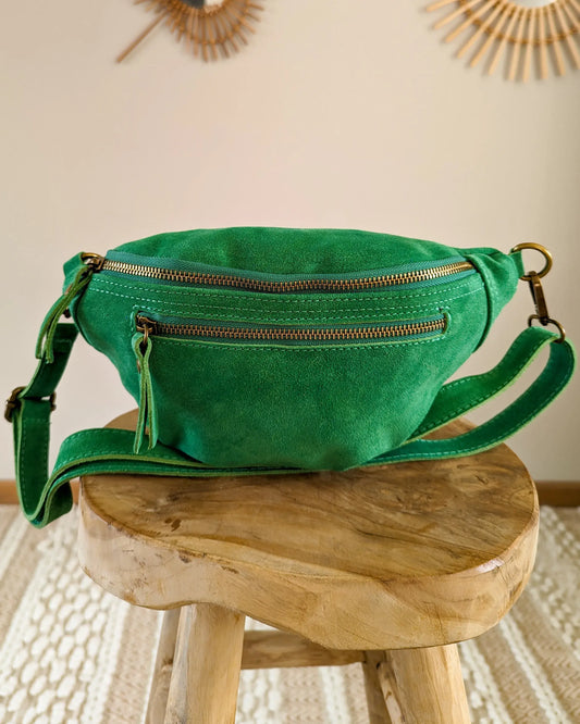 Sac banane en cuir velours - Hunter vert