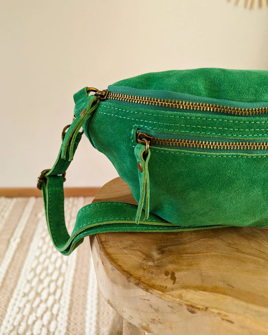 Sac banane en cuir velours - Hunter vert