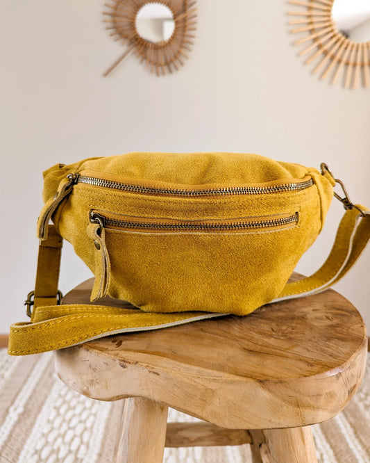 Sac banane en cuir velours - Hunter jaune