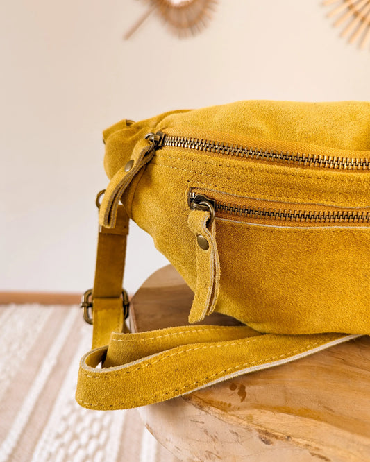 Sac banane en cuir velours - Hunter jaune