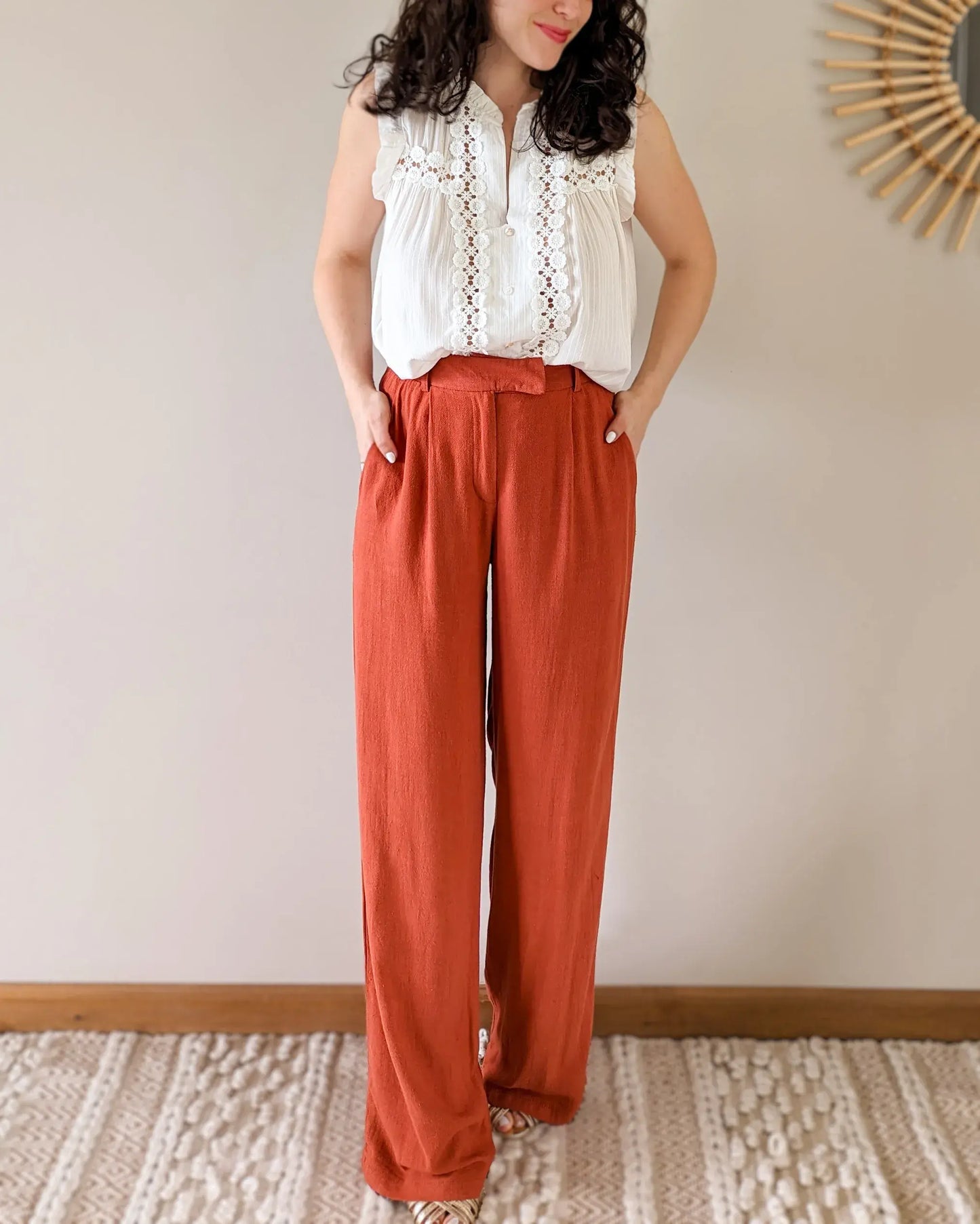 Pantalon en lin - Darren terracotta