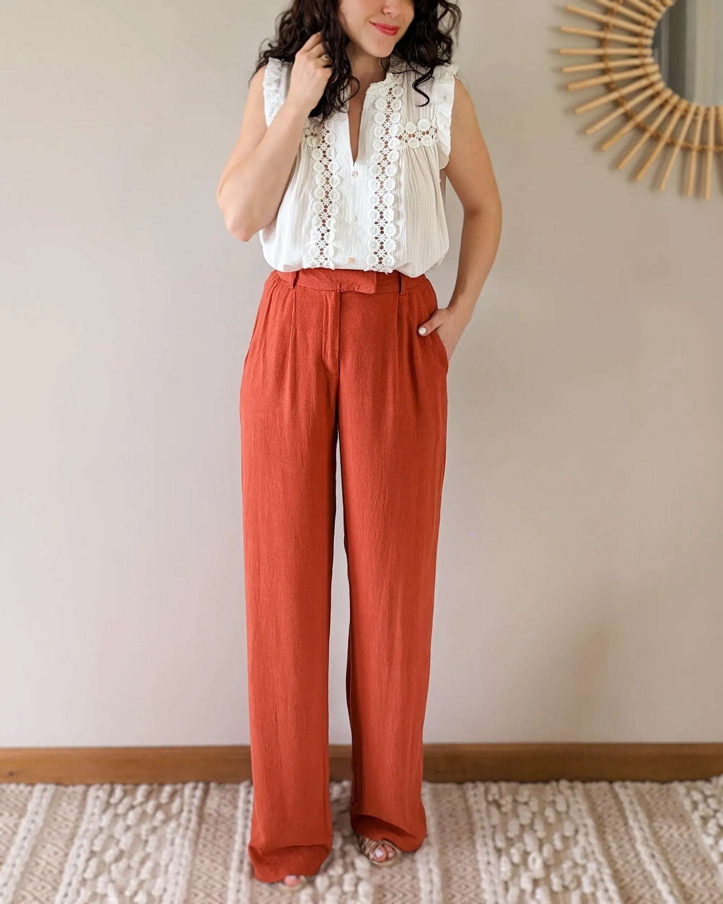 Pantalon en lin - Darren terracotta