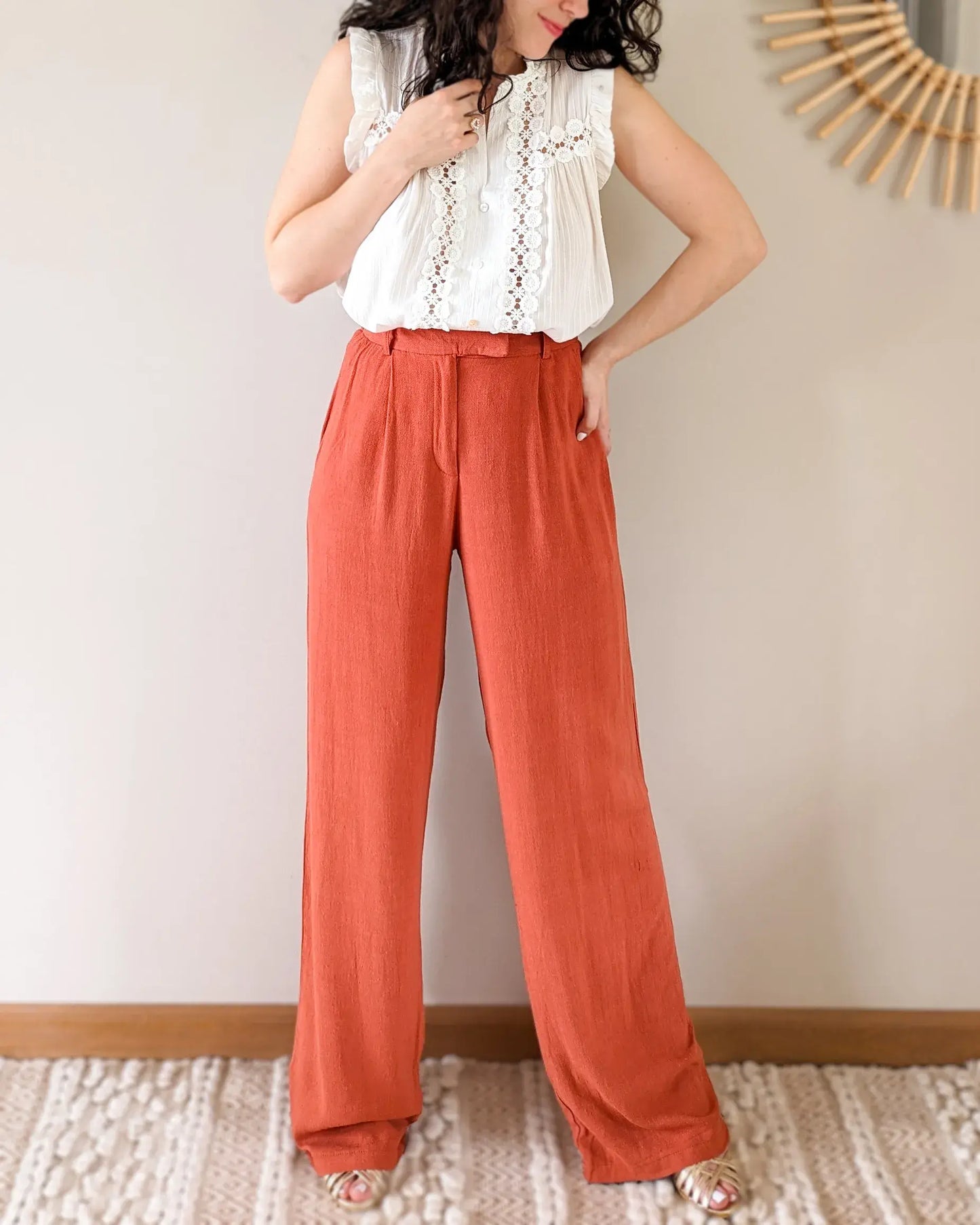 Pantalon en lin - Darren terracotta