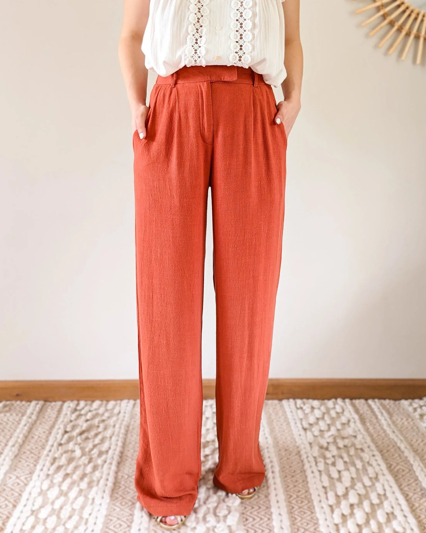 Pantalon en lin - Darren terracotta