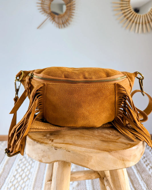 Sac banane en cuir velours - Frangella camel