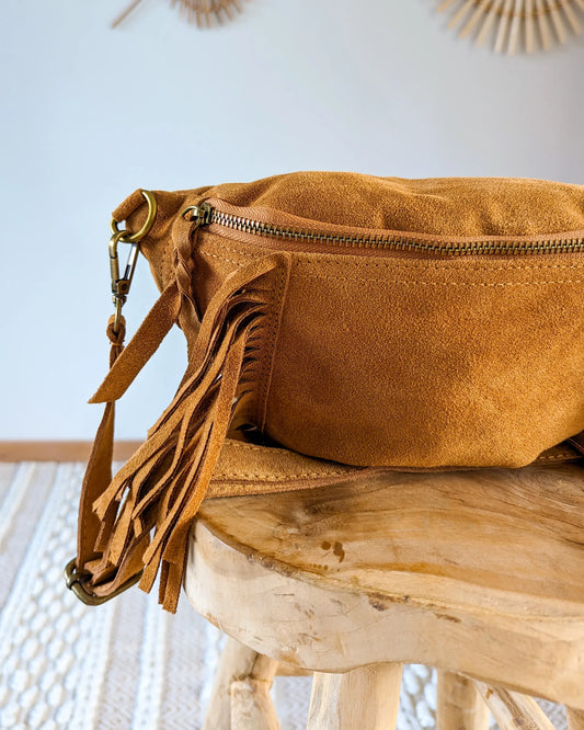 Sac banane en cuir velours - Frangella camel